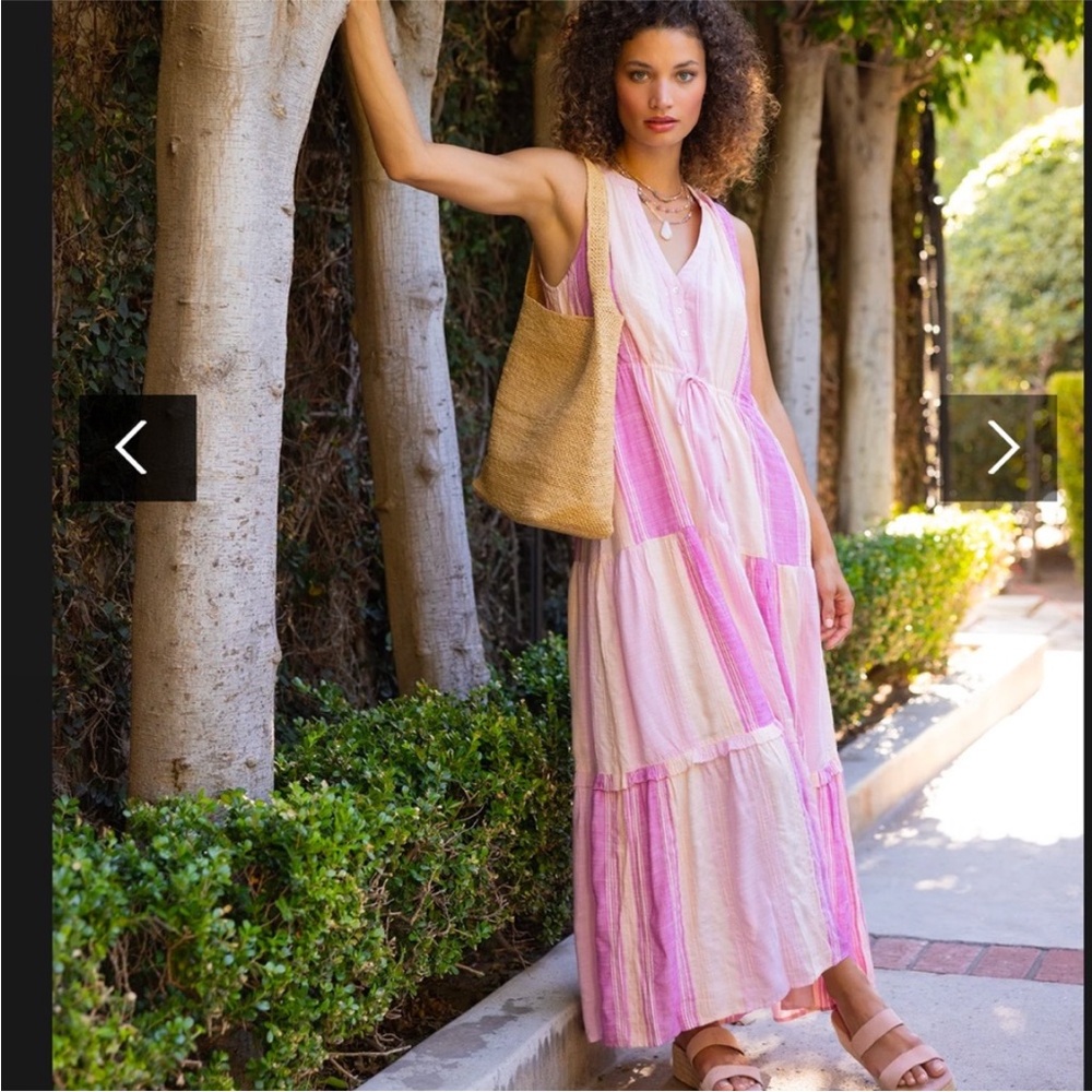 Liverpool Los Angeles Sleeveless Tiered Maxi Dress in Lavender multistripe -NWT